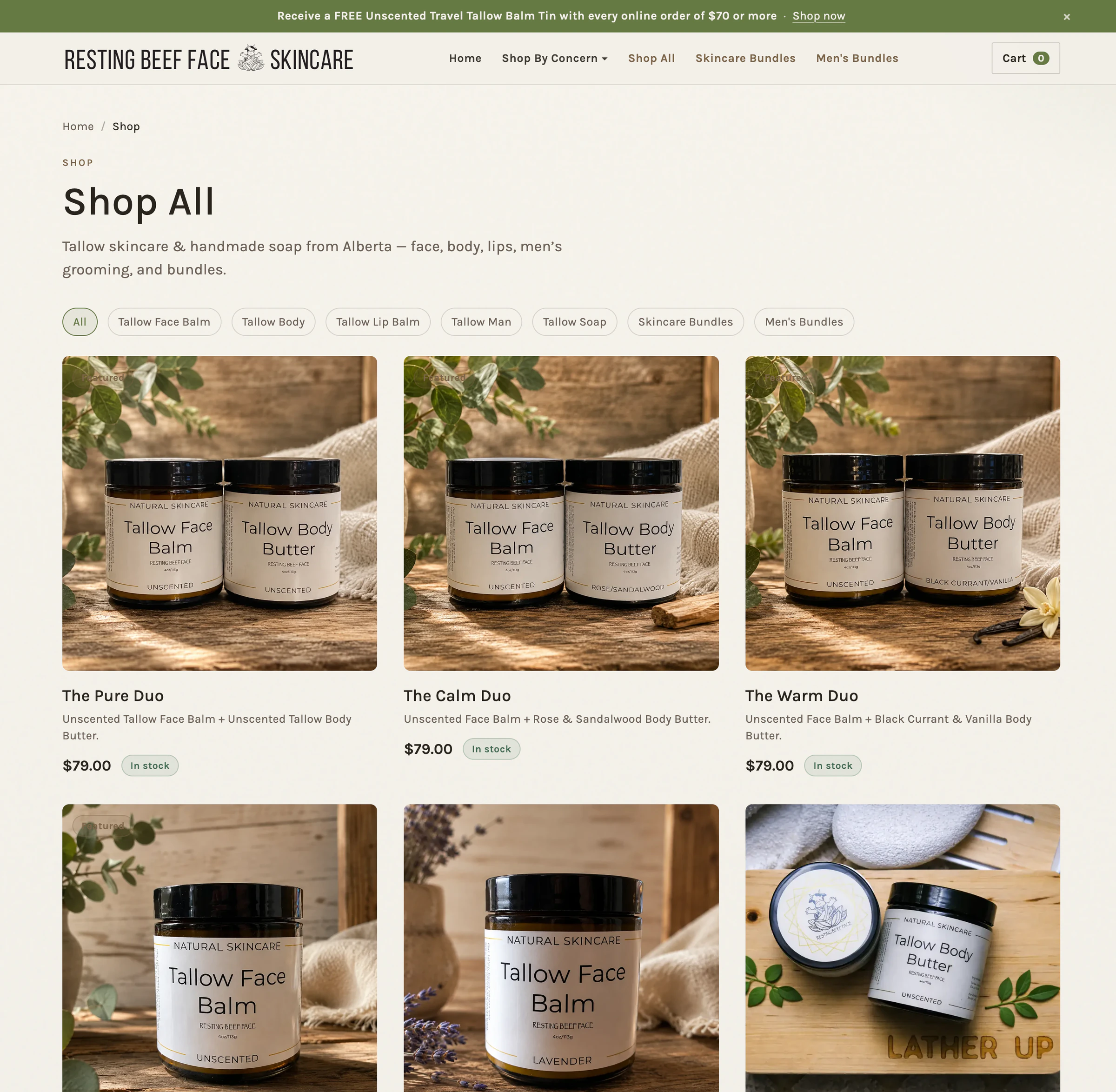 Resting Beef Face shop-all catalog with product filters, bundle listings, prices, and stock status.