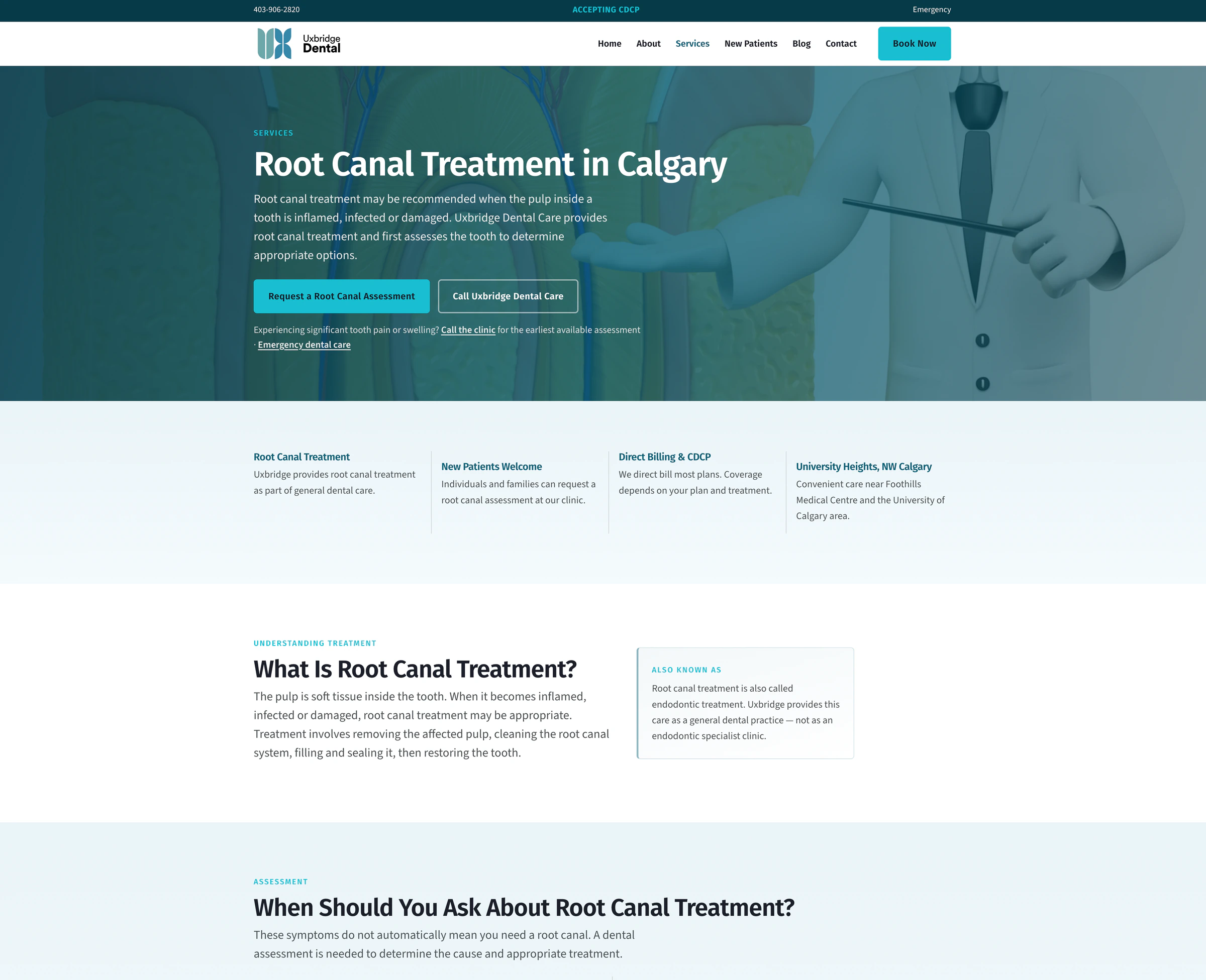 Uxbridge Dental Care service page with detailed treatment information and internal links into related care.